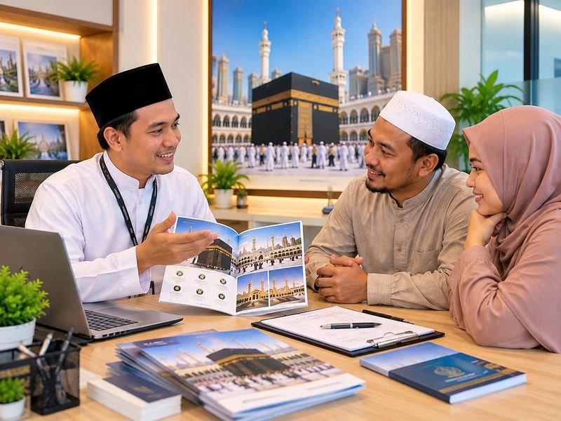 calon jamaah umroh konsultasi dengan travel umroh