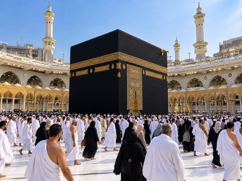 amaah umroh melakukan tawaf di area Masjidil Haram
