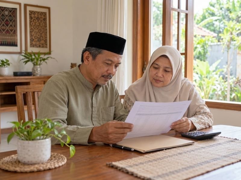 Calon pendaftar mempelajari rincian biaya badal haji secara tertulis