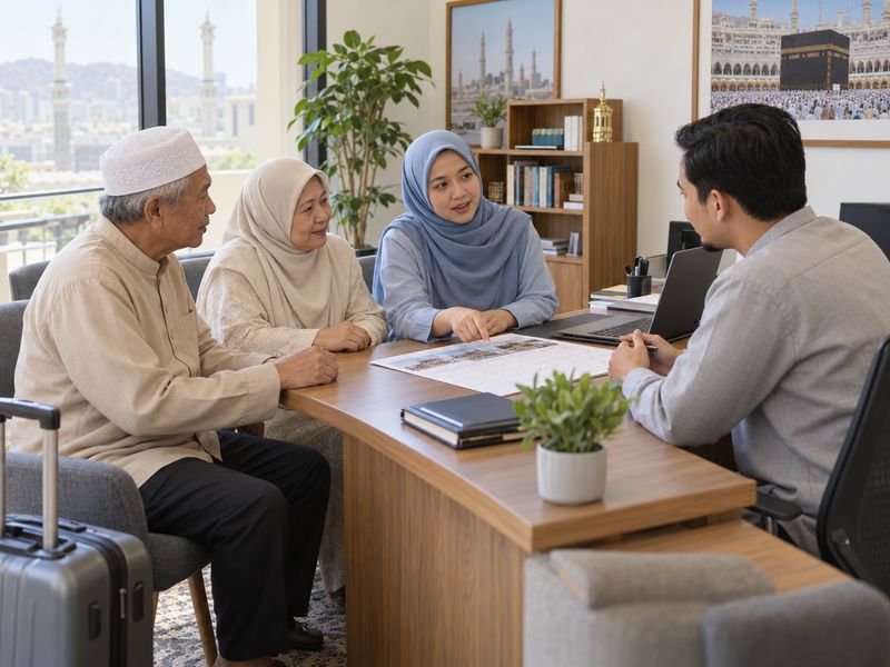 Keluarga berkonsultasi memilih durasi perjalanan umrah