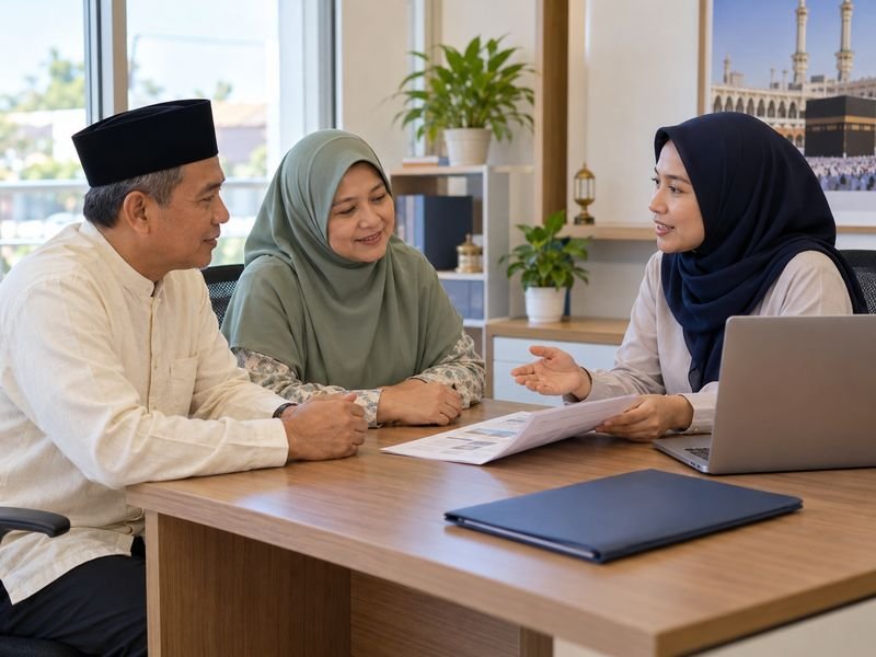 Konsultasi persiapan umrah dengan tim travel