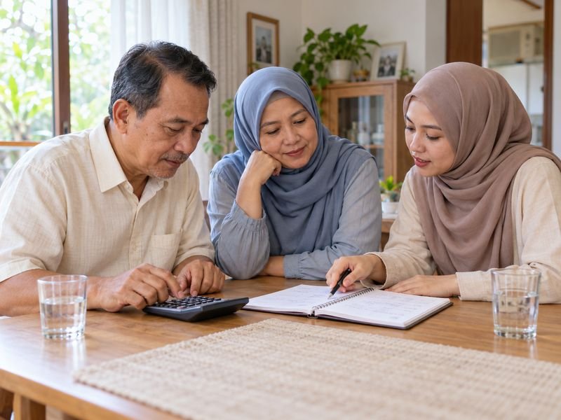 Calon jamaah menghitung target tabungan umroh bersama keluarga