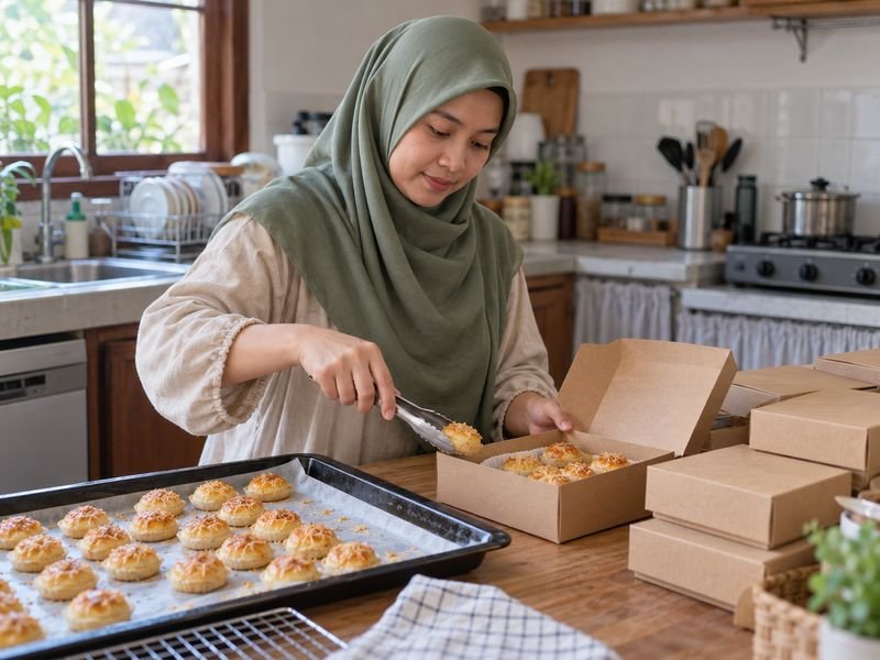 Pelaku usaha rumahan menyiapkan pesanan untuk menambah tabungan umroh