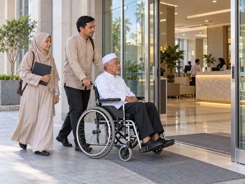 Pendamping membantu jamaah menuju layanan kesehatan